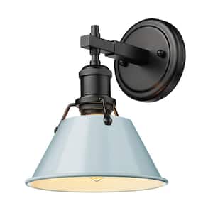 Orwell 1-Light Matte Black Wall Sconce with Seafoam Shade