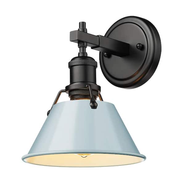 Golden Lighting Orwell 1-Light Matte Black Wall Sconce with Seafoam Shade