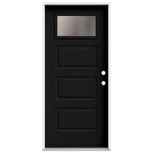 36 in. x 80 in. Left-Hand/Inswing 3 Panel 1/4 Lite Chinchilla Frosted Glass Black Steel Prehung Front Door