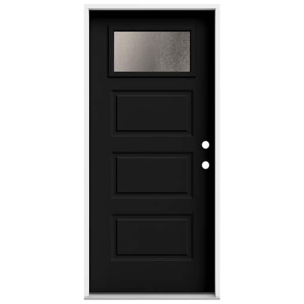 JELD-WEN 36 in. x 80 in. Left-Hand/Inswing 3 Panel 1/4 Lite Chinchilla Frosted Glass Black Steel Prehung Front Door