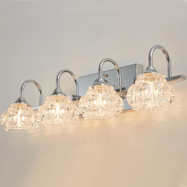 Retro 22.8 in. 4-Light Chrome Bathroom Vanity Light with Crystal Glass Shade