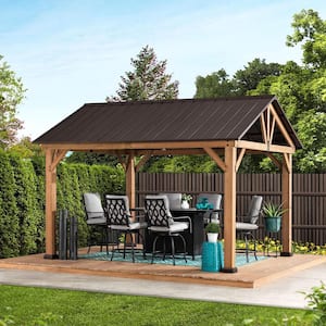 Apollo 11 ft. x 13 ft. Cedar Framed Gazebo with Brown Steel Gable Roof Hardtop