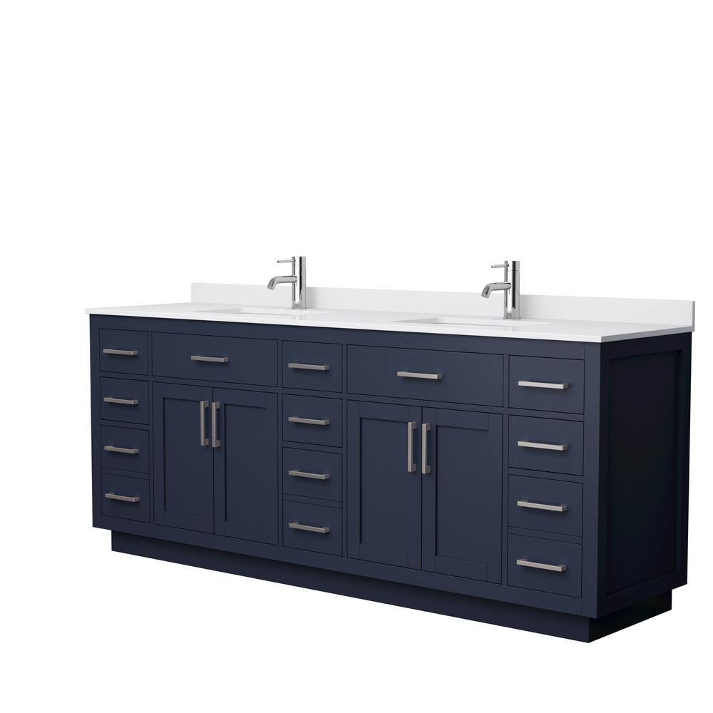 Wyndham Collection Beckett TK 84 in. W x 22 in. D x 35 in. H Double Bath Vanity in Dark Blue with White Cultured Marble Top, Dark Blue with Brushed Nickel Trim -  840193394230