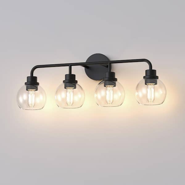 YANSUN 26 in. 4-Light Black Bathroom Vanity Light with Clear Glass Globe Shade, Modern Vanity Lights for Bathroom Hallway