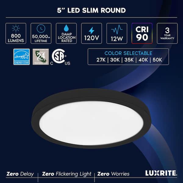 5 in. Black Modern Flush Mount Ceiling Light Fixture LED Integrated 12-Watt 800LM 5CCT 2700K-5000K Dimmable 2-Pack