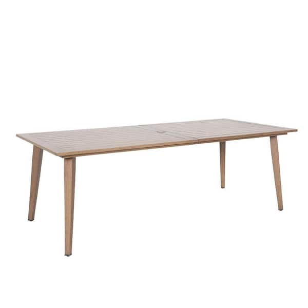 Light Brown Rectangular Aluminum Outdoor Dining Table for 8 People for Backyard Deck Garden