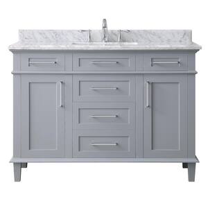 Sonoma 48 in. W x 22 in. D Vanity in Pebble Grey with Marble Vanity Top in Carrara with White Basin