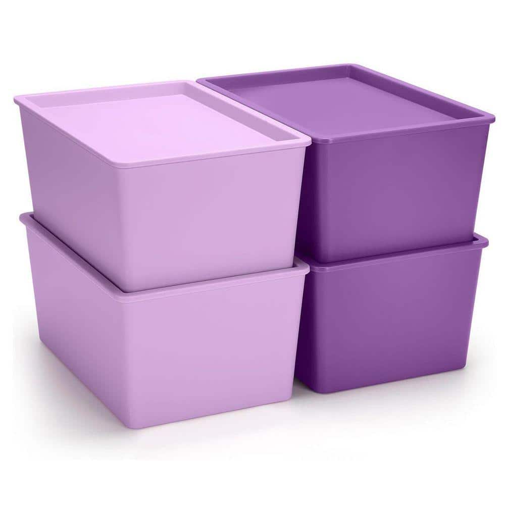 Purple 10.4 in. x 5 in. Plastic Decorative Box Set of 4 with Lid