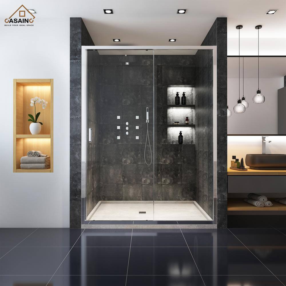 60" x 72" Chrome Framed Single Sliding Shower Door