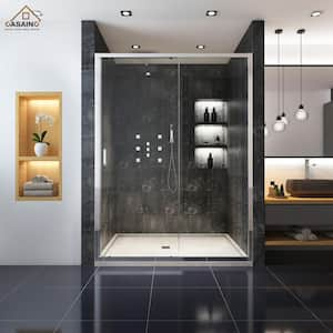 60 in. W x 72 in. H Framed Single Sliding Shower Door in Chromed with Clear Shower Glass