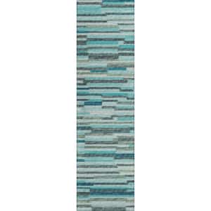 Yuma Blue 2 ft. 3 in. x 7 ft. 6 in. Geometric Indoor/Outdoor Washable Area Rug