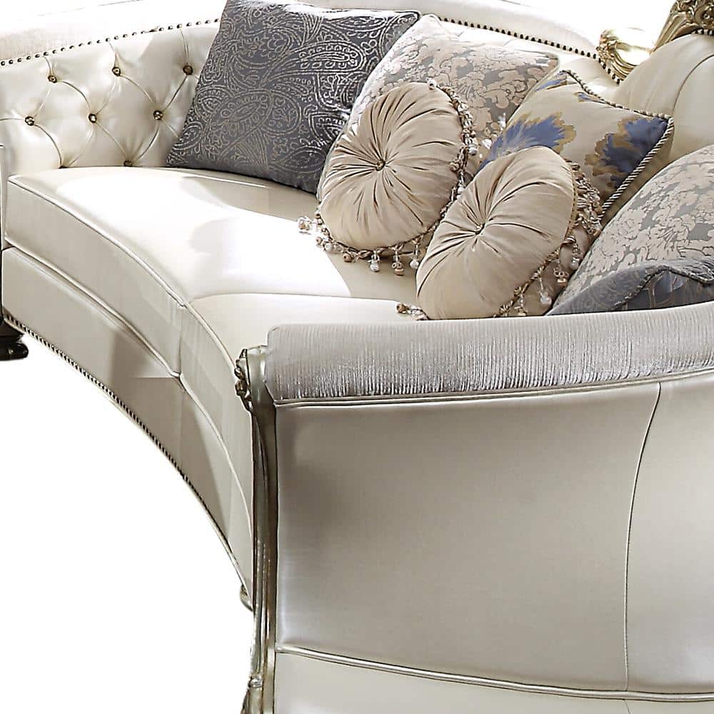 Dresden II Pearl Gold Patina Tufted Leather Sofa with Pillows