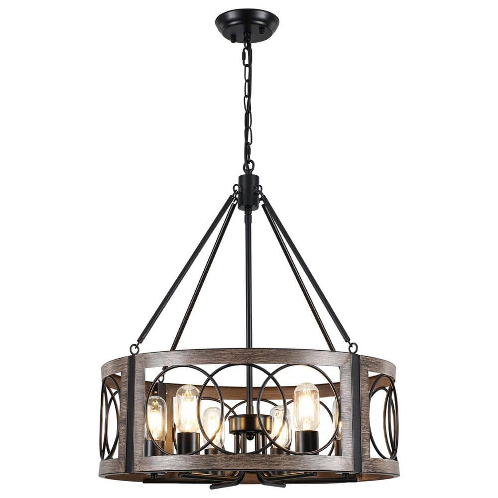 6-Light Black and Imitation Wood Grain Cage Adjustable Hanging Linear Chandelier Lighting for Kitchen Island price history on PriceWatchPro