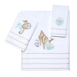 3-Piece White Farmhouse Shell Cotton Towel Set