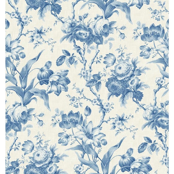 Blue Bell En Rose Paper Unpasted Nonwoven Wallpaper Roll 60.75 sq. ft.