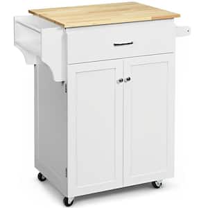 White Wood 32 in. W Kitchen Island with Adjustable Shelf and Spice Rack