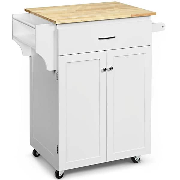Bunpeony White Wood 32 in. W Kitchen Island with Adjustable Shelf and Spice Rack