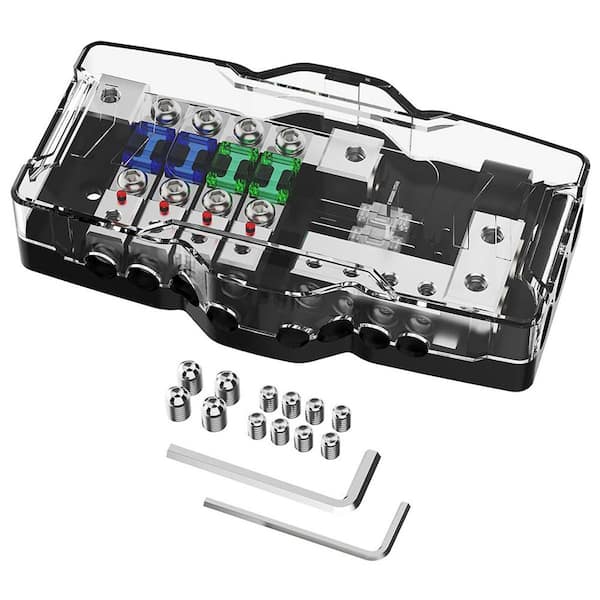 OBJLGEV 4-Way MIDI Fuse Distribution Block Car Audio 12V 0/4 Gauge Fuse Block with Ground LED Indicator for Auto Boat UTV Stereo