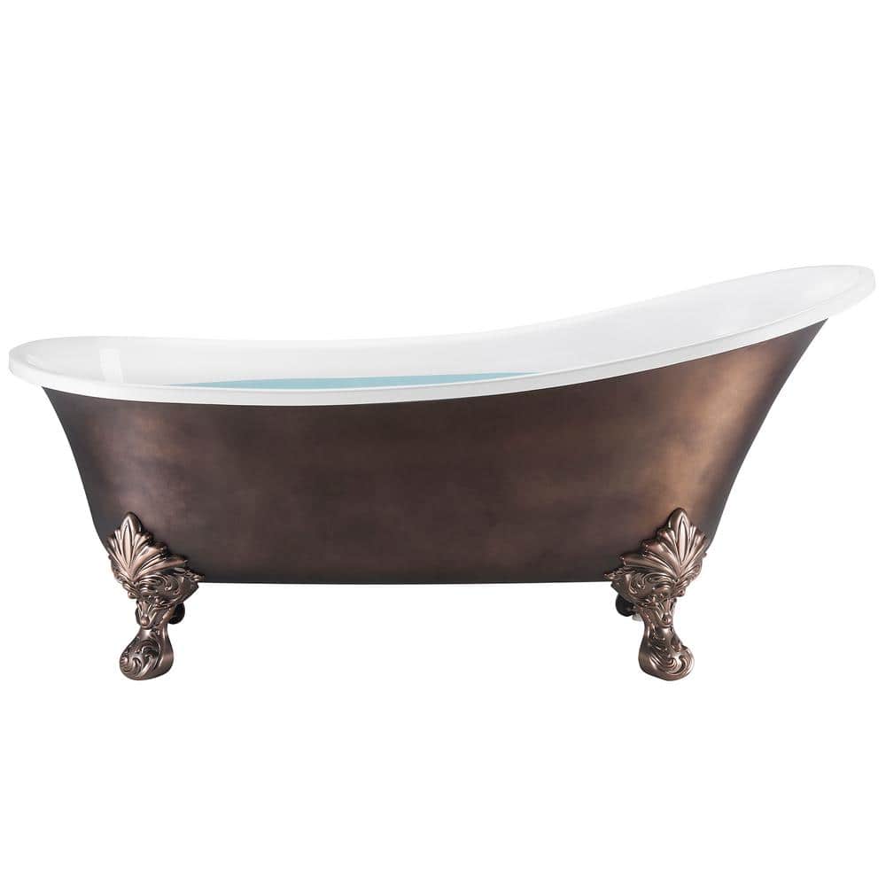 69'' Matte Antique Brass and White Acrylic Clawfoot Bathtub
