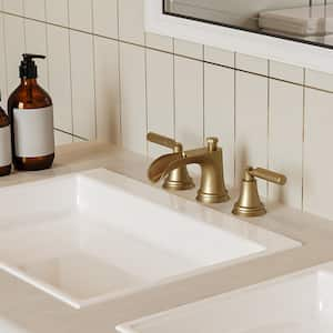 8 in. Widespread Double-Handle 3-Hole Waterfall Bathroom Faucet Water-Saving with Metal Drain in Brushed Gold