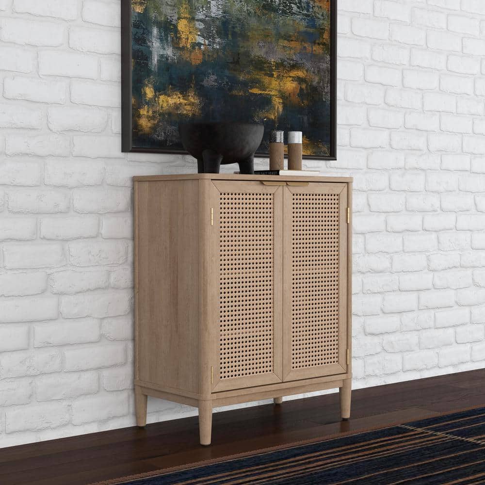Brentwood Light Oak and Cane Bar Cabinet