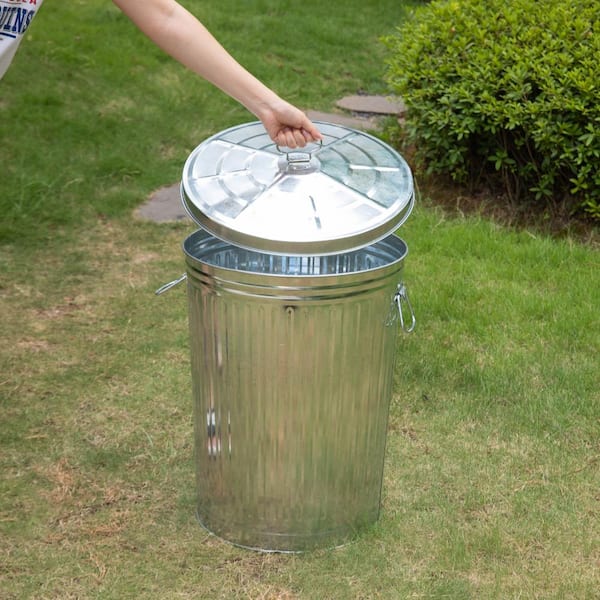 Gardenised Round Galvanized Steel, 20 Gallon Trash Can with Lid