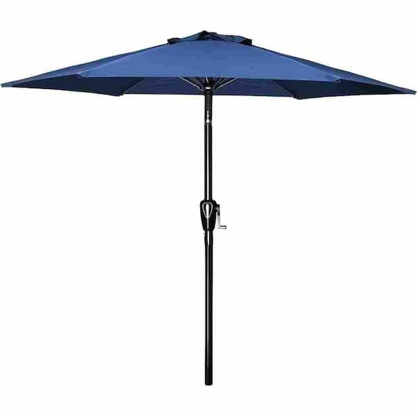 7.5 ft. Patio Umbrella Outdoor Table Market Umbrella with Push Button Tilt and Crank, 6-Sturdy Ribs - Blue