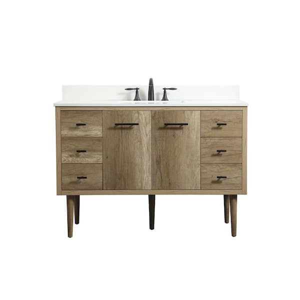 Unbranded Simply Living 48 in. W x 22 in. D x 33.5 in. H Bath Vanity in Natural Oak with Ivory White Engineered Marble Top