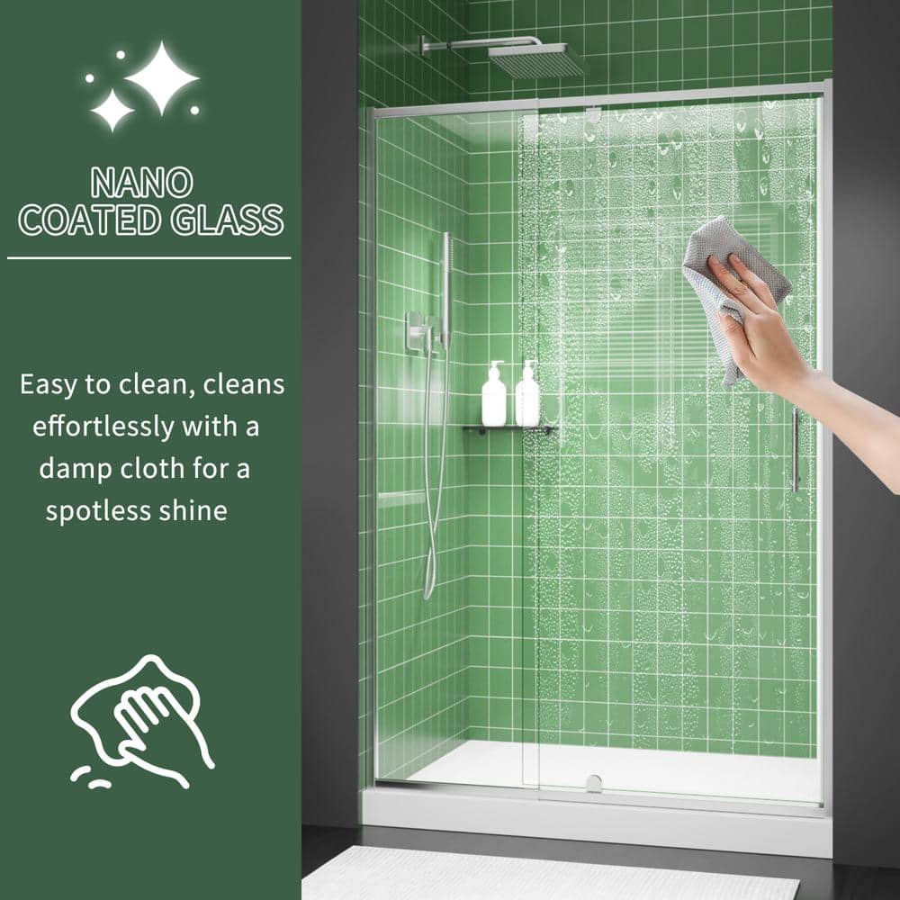 48 in. Chrome Semi-Frameless Pivot Shower Door with Clear Glass