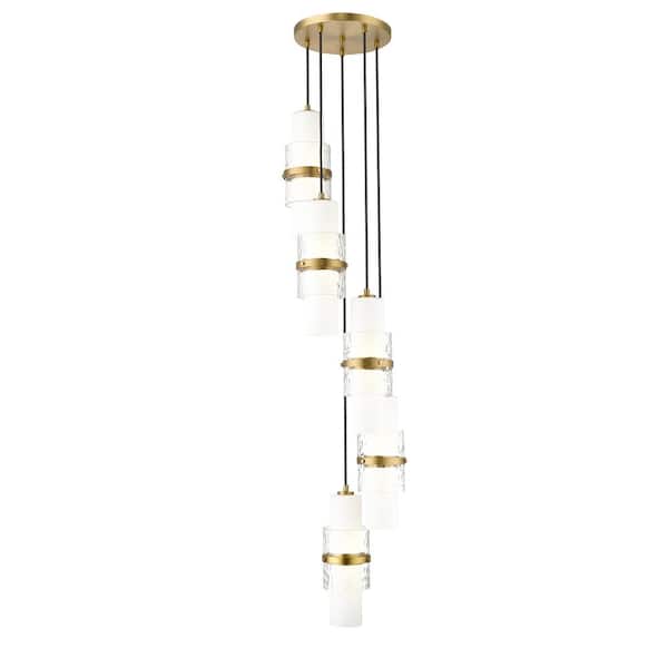Unbranded Cayden 12 in. 5-Light Modern Gold Round Chandelier with Clear Plus Etched Opal Glass Shades