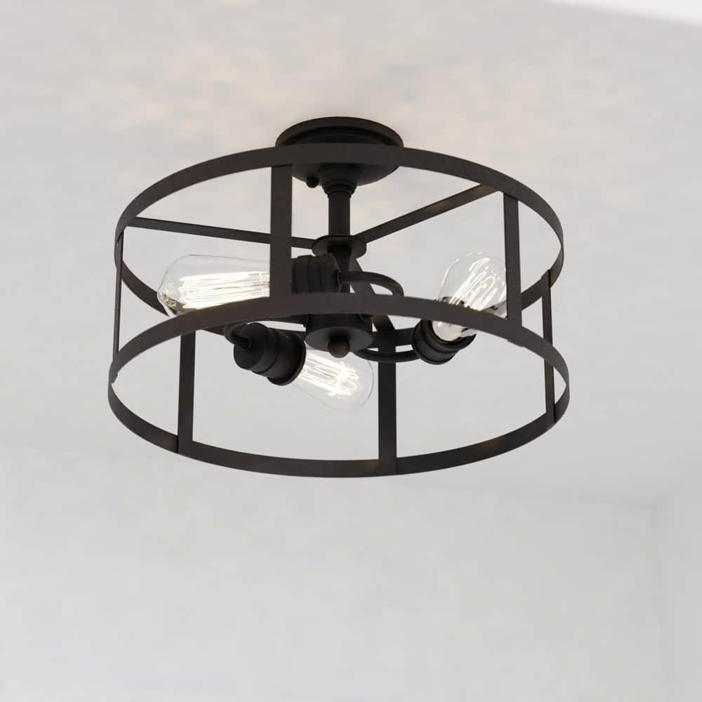 Akron 15-in W Bronze Farmhouse Round Cage Semi Flush Mount Ceiling Light price history on PriceWatchPro