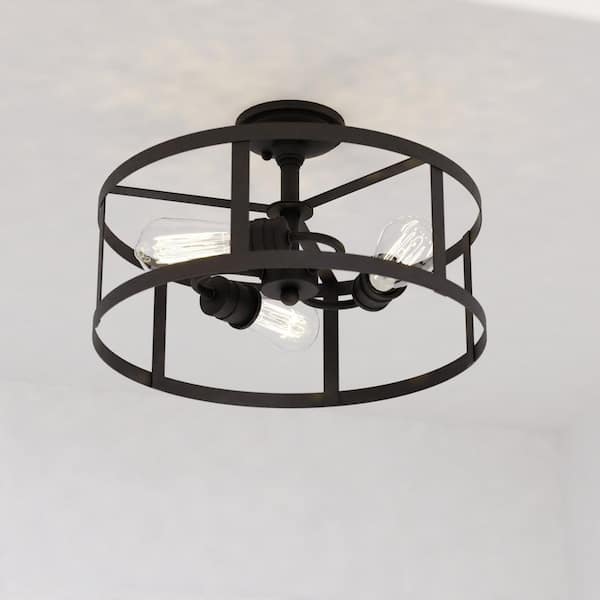 VAXCEL Akron 15-in W Bronze Farmhouse Round Cage Semi Flush Mount Ceiling Light