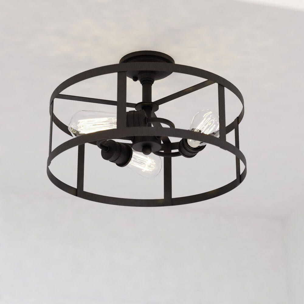 Bronze Drum 15" Indoor/Outdoor Semi-Flush Mount Light