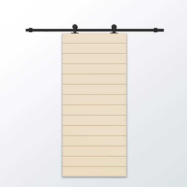 CALHOME 30 in. x 80 in. Beige Painted Composite MDF Paneled Interior Sliding Barn Door with Hardware Kit