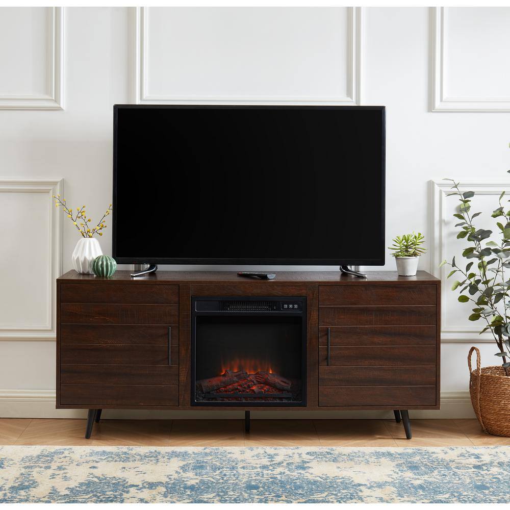 EDYO LIVING 60 in. Rustic Farmhouse Electric Fireplace TV Stand in