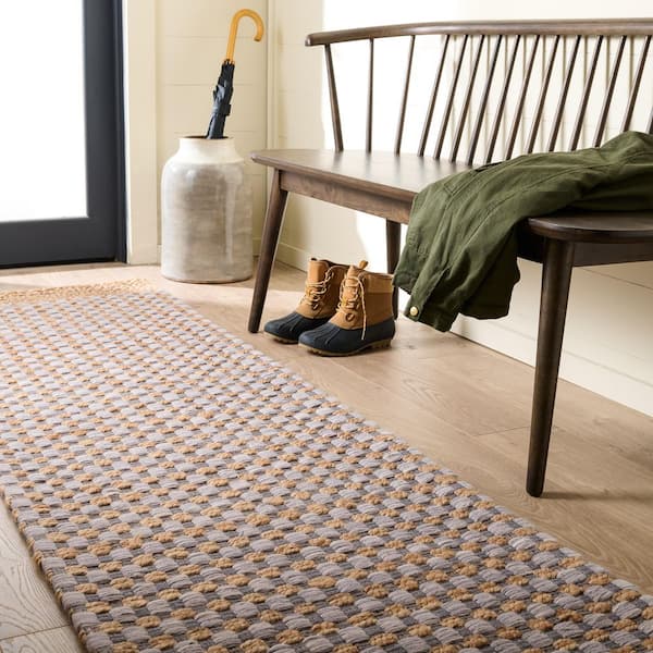 Martha Stewart Denali 2 ft. x 8 ft. Natural/Gray Checkered Tile Runner Rug