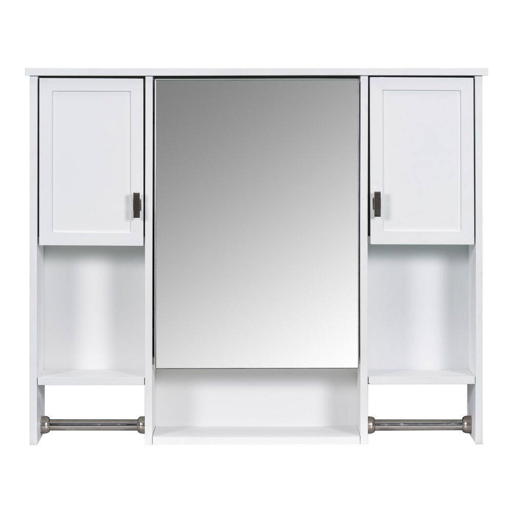 6.70 in. W x 35 in. D x 28.70 in. H Bathroom Storage Wall Cabinet in White with Mirror Doors and Towels Bar price history on PriceWatchPro