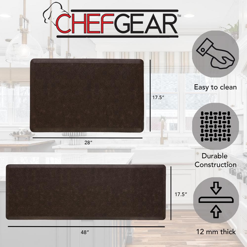 Marni Brown Faux Leather Anti-Fatigue Kitchen Mat Set