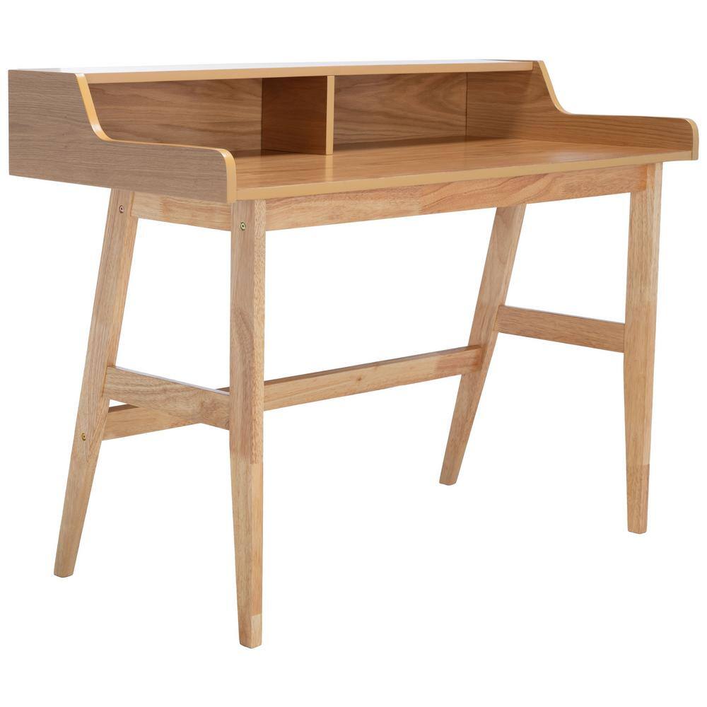 Natural Finish Mid-Century Writing Desk with Built-In Shelves