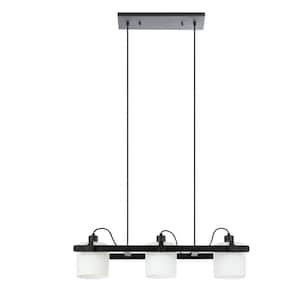 Drummond 30.71 in. W x 7.92 in. H 3-Light Black Island Pendant Light with White Glass Shades
