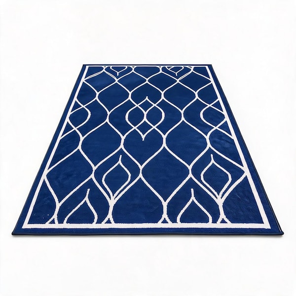 Blue and Black 8 ft. x 10 ft. Plastic Waterproof Outdoor and Indoor, for Patio, Picnic, Backyard Area Rug