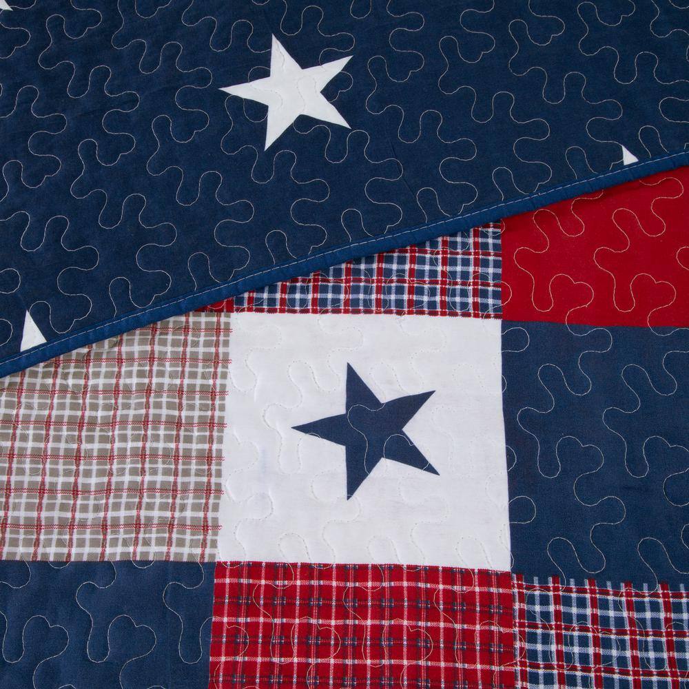 Patriotic Patchwork King Microfiber Quilt Set in Red, White, and Blue