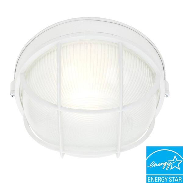 Efficient Lighting Expedition Outdoor Flushmount Powder Coated White Aluminum with Ribbed Glass with Bulbs-DISCONTINUED