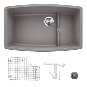 Performa 32 in. Undermount Single Bowl Metallic Gray Granite Composite Kitchen Sink Kit with Accessories
