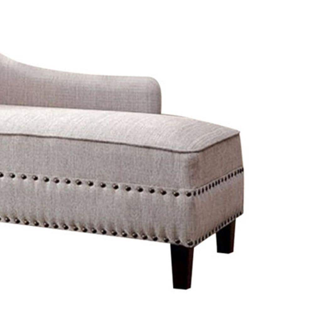 Elegant Beige Linen and Wood Chaise Lounge with Nailhead Accents