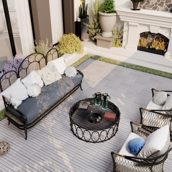 Tidoin Outdoor 1 ft. x 1 ft. Acacia Wood Deck Tile in Light Gray(20 Per Box)