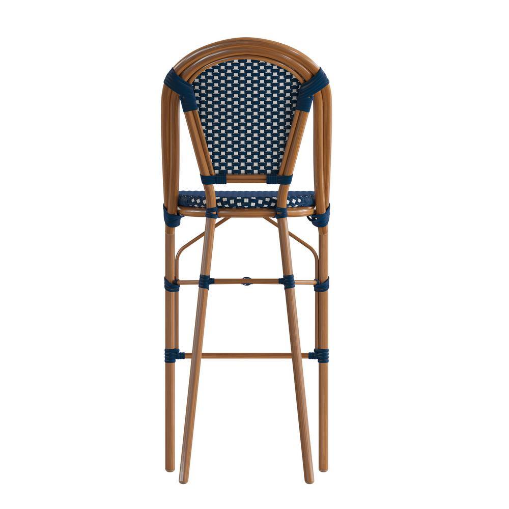 Navy and White Woven Metal Frame Bar Stools, Set of 2