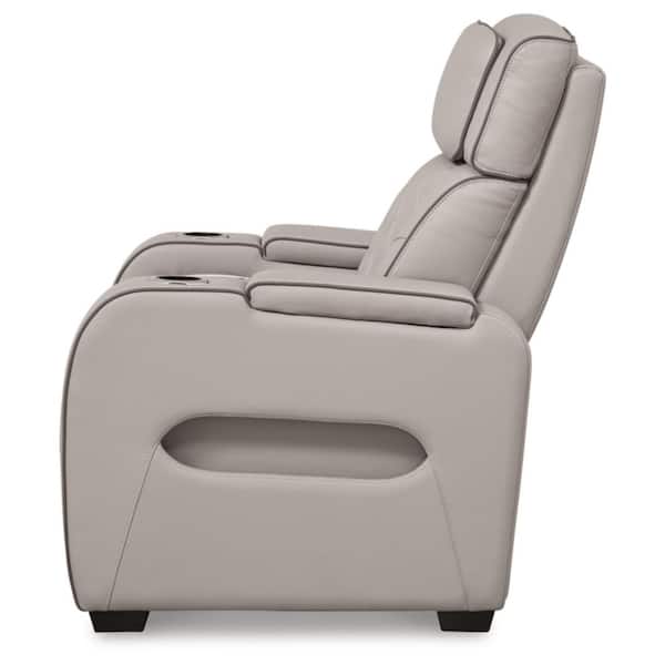 Boyington Beige Leather Match Zero Gravity Power Recliner with Storage and Adjustable Headrest