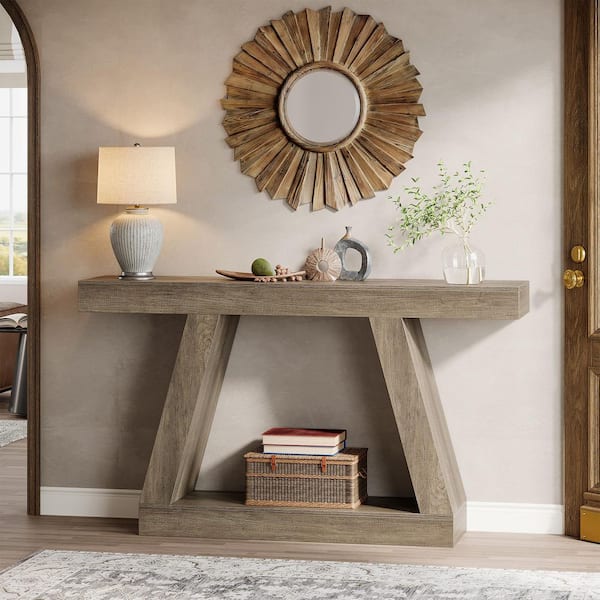 BYBLIGHT 55.12 in. Gray Rectangle Engineered Wood Console Table for Hallway, Living Room
