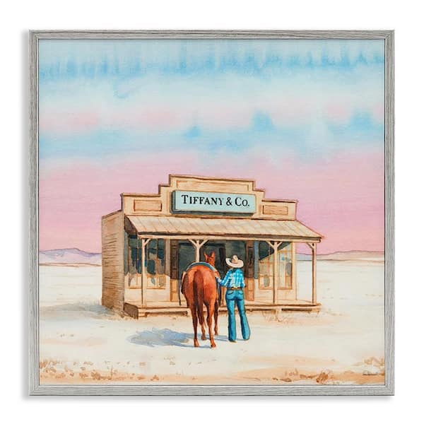 Fashionista Cowgirl in Desert by Amanda Greenwood Gray Framed Nature Giclee Art Print 24 in. x 24 in.